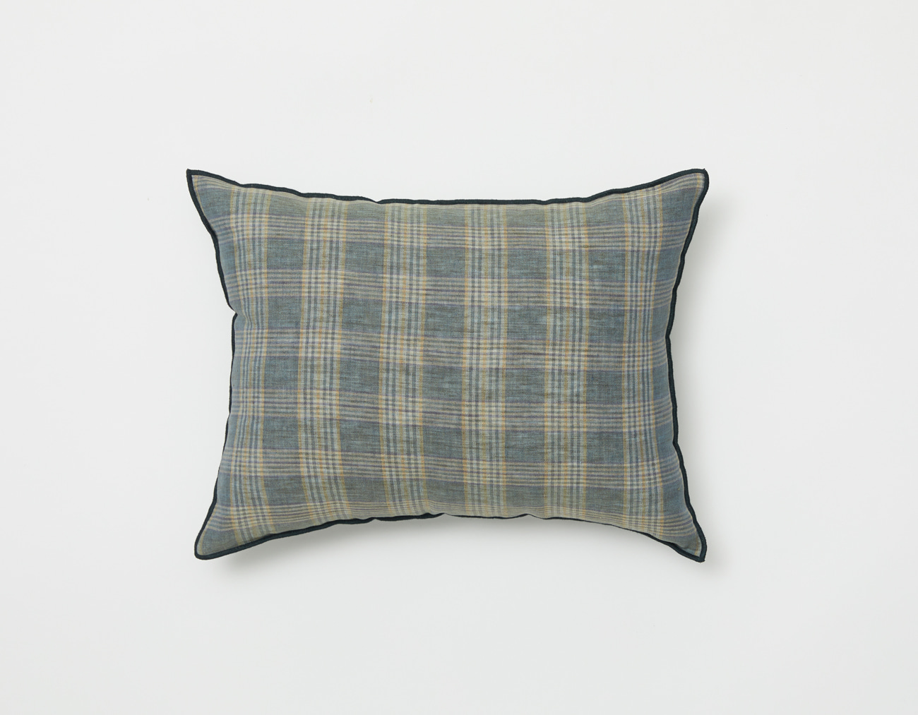 LINEN CHECK CUSHION_DEEP TURQUOISE OUTLINE